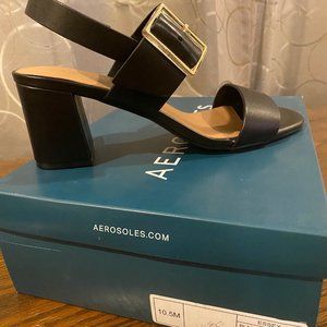 Aerosoles Essex Black Leather Sandal Size 10.5 M